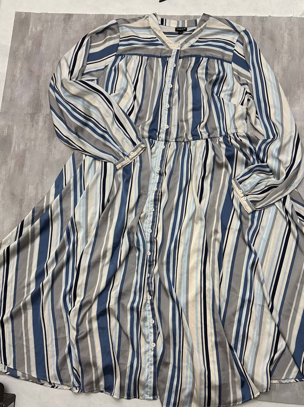 Torrid Blue Striped Long Sleeve Button Front Midi Shirt Dress Size 2